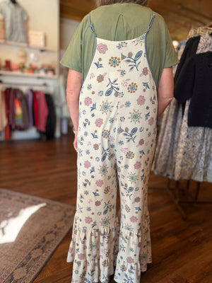 Easel Lilac Blue Floral Printed Waffle Jumpsuit