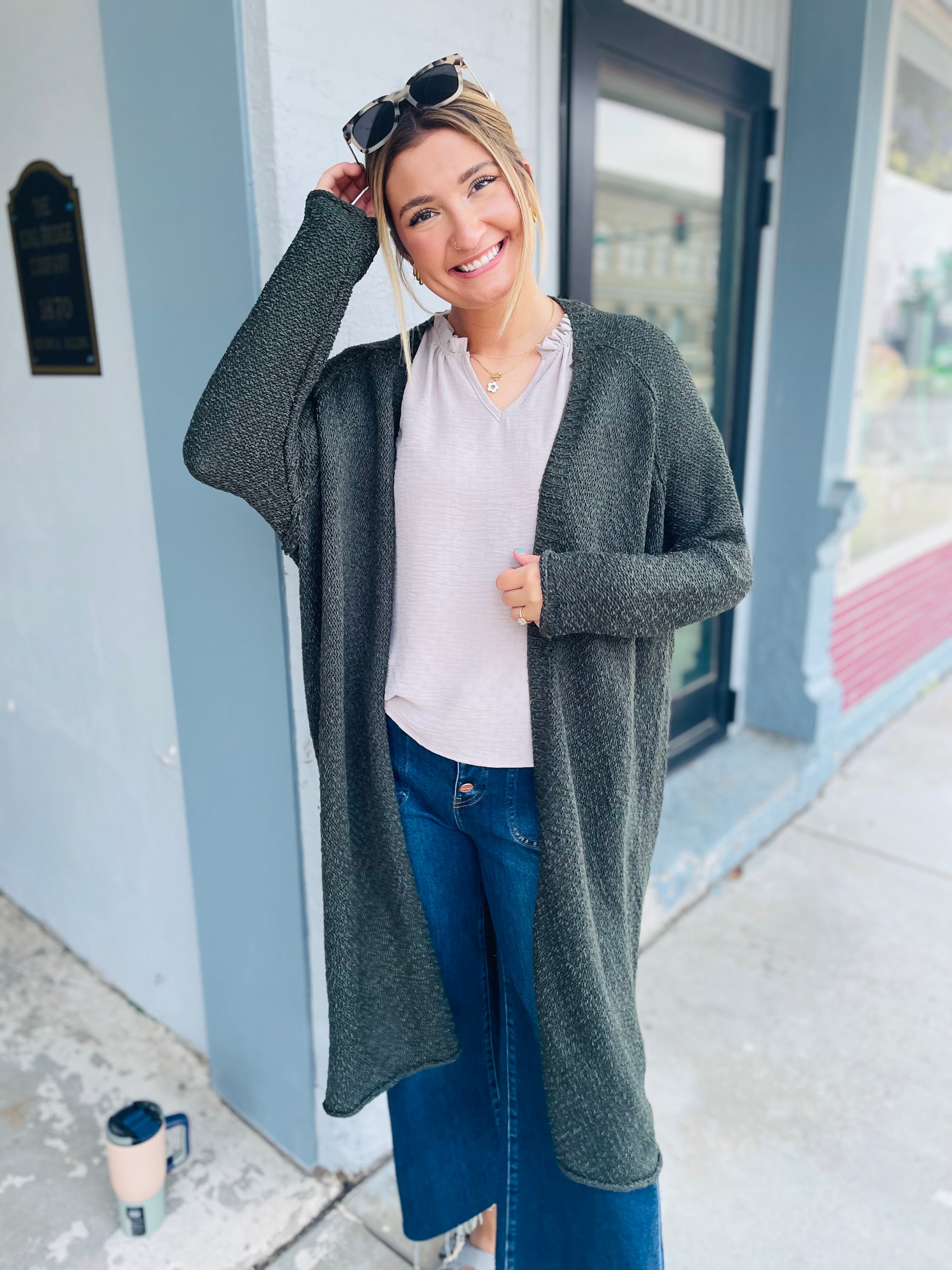 Dark Olive Long Knit Cardigan