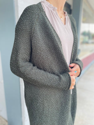 Dark Olive Long Knit Cardigan