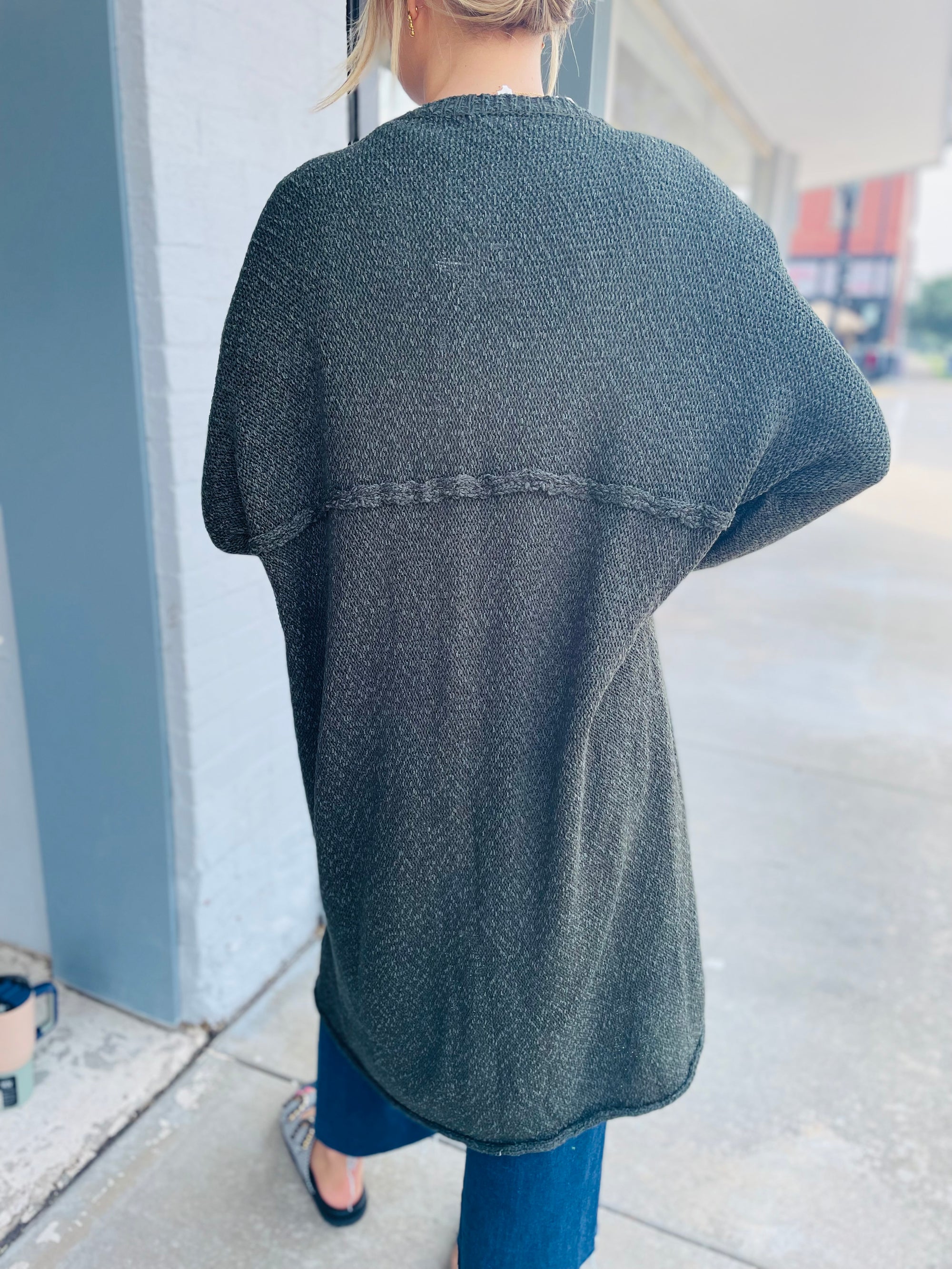 Dark Olive Long Knit Cardigan