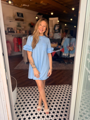 620 Day Deal - Sky Blue Ruffle Sleeve T-Shirt Dress