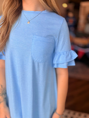 620 Day Deal - Sky Blue Ruffle Sleeve T-Shirt Dress