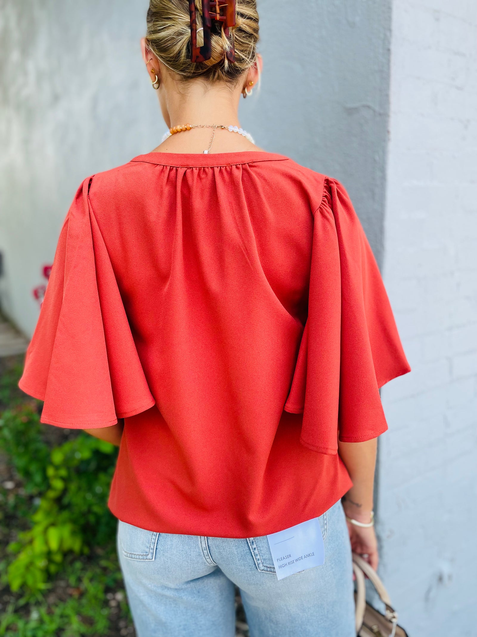 Rust Flutter Sleeve Blouse