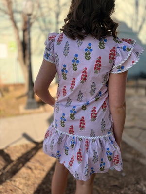 Lilac Pink Ruffle Sleeve Floral Mini Dress