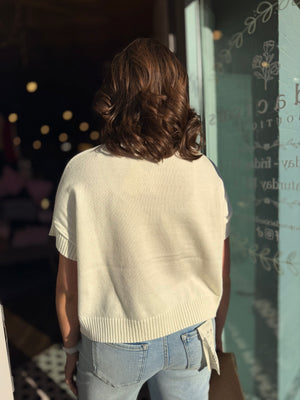 Cream Lemon Graphic Short Sleeve Sweater