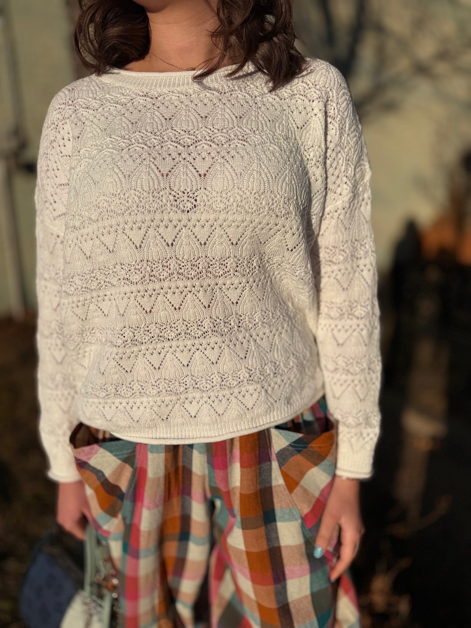 Off White Crochet Crewneck Sweater