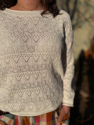 Off White Crochet Crewneck Sweater