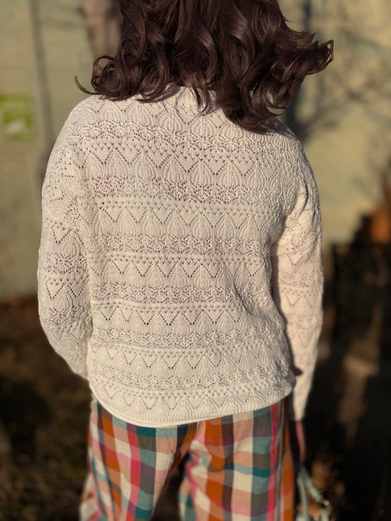 Off White Crochet Crewneck Sweater