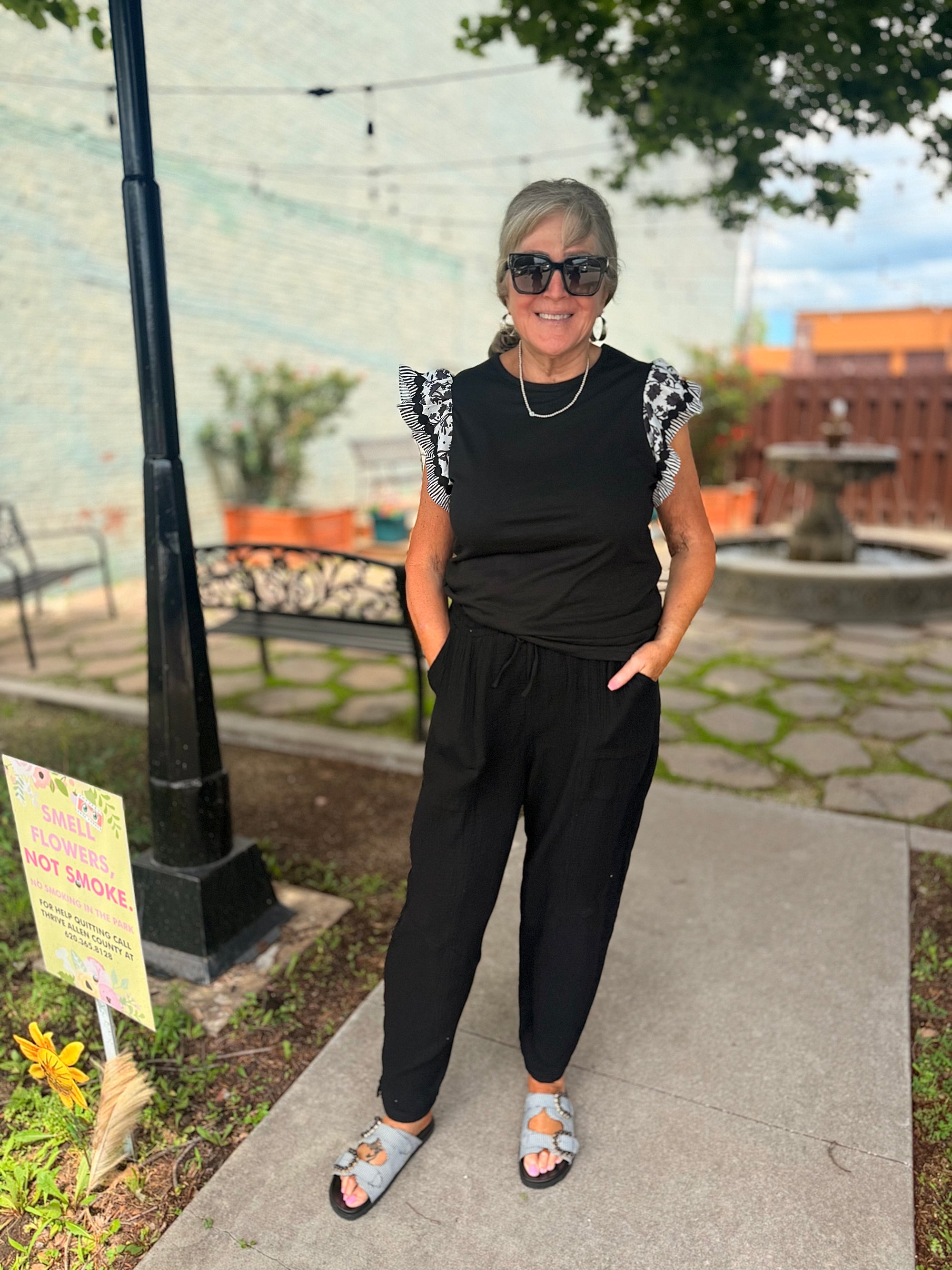 Black Wide Leg Cotton Gauze Pants