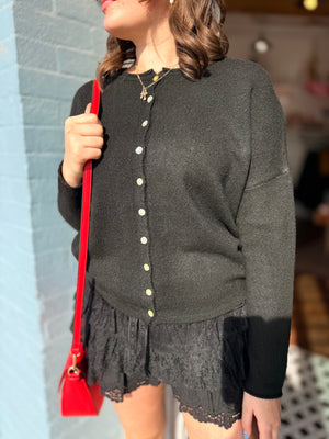 Solid Crewneck Button Down Cardigan