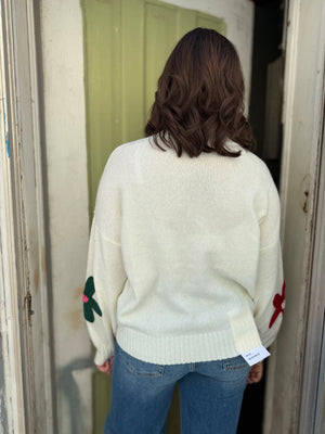 Cream Multicolor Crochet Floral Knit Sweater