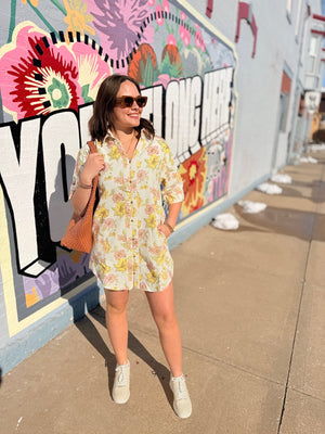 Entro Pink + Yellow Floral Button Down Dress