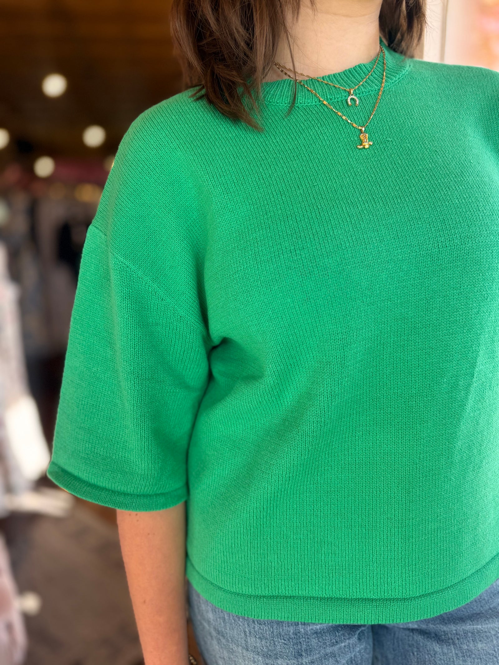 Entro Green Quarter Sleeve Knit Top