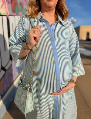 Entro Blue Stripe Quarter Sleeve Midi Dress