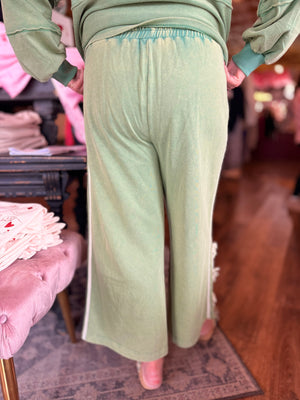 Mittoshop Green Lace Side Bow Stripe Wide Leg Pants
