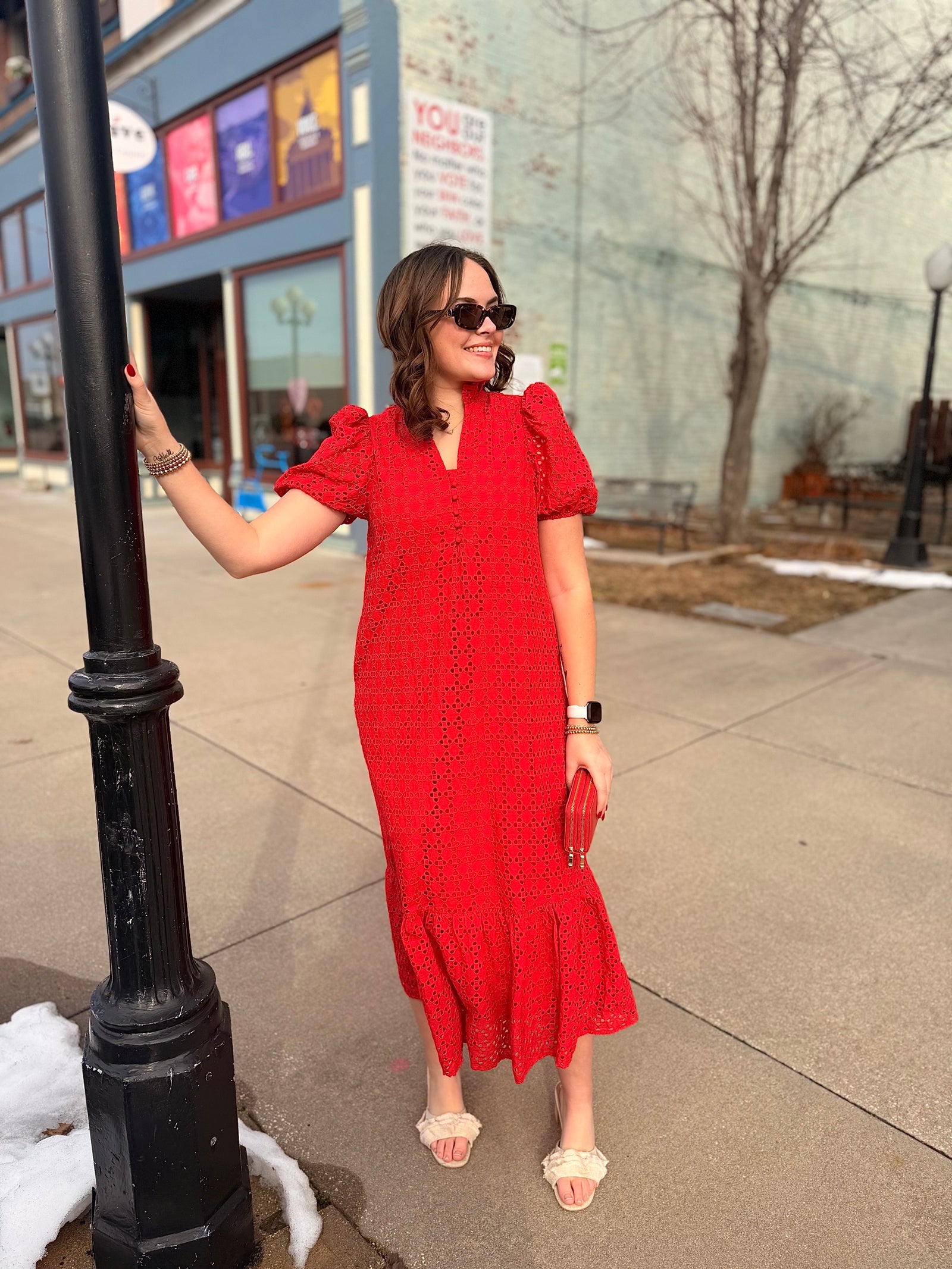 Entro Red Eyelet Maxi Dress