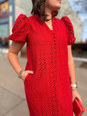 Entro Red Eyelet Maxi Dress