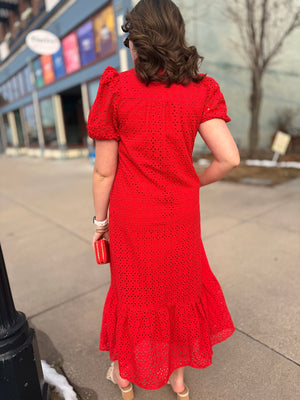 Entro Red Eyelet Maxi Dress