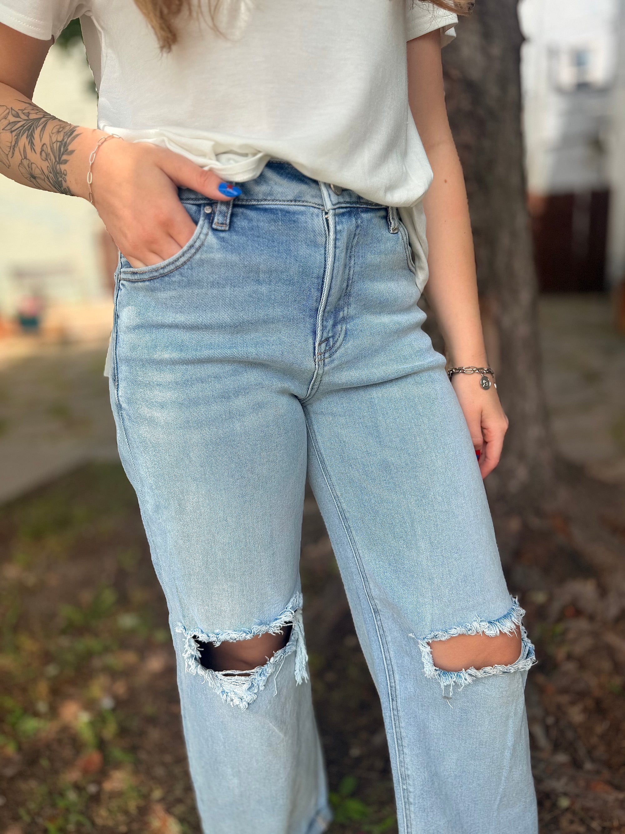 Risen Light Wash Mid-Rise Cuffed Boyfriend Jeans