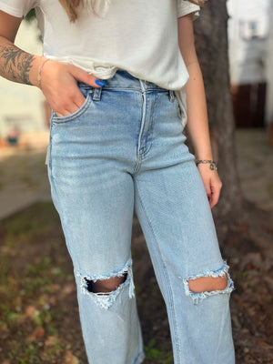 Risen Light Wash Mid-Rise Cuffed Boyfriend Jeans