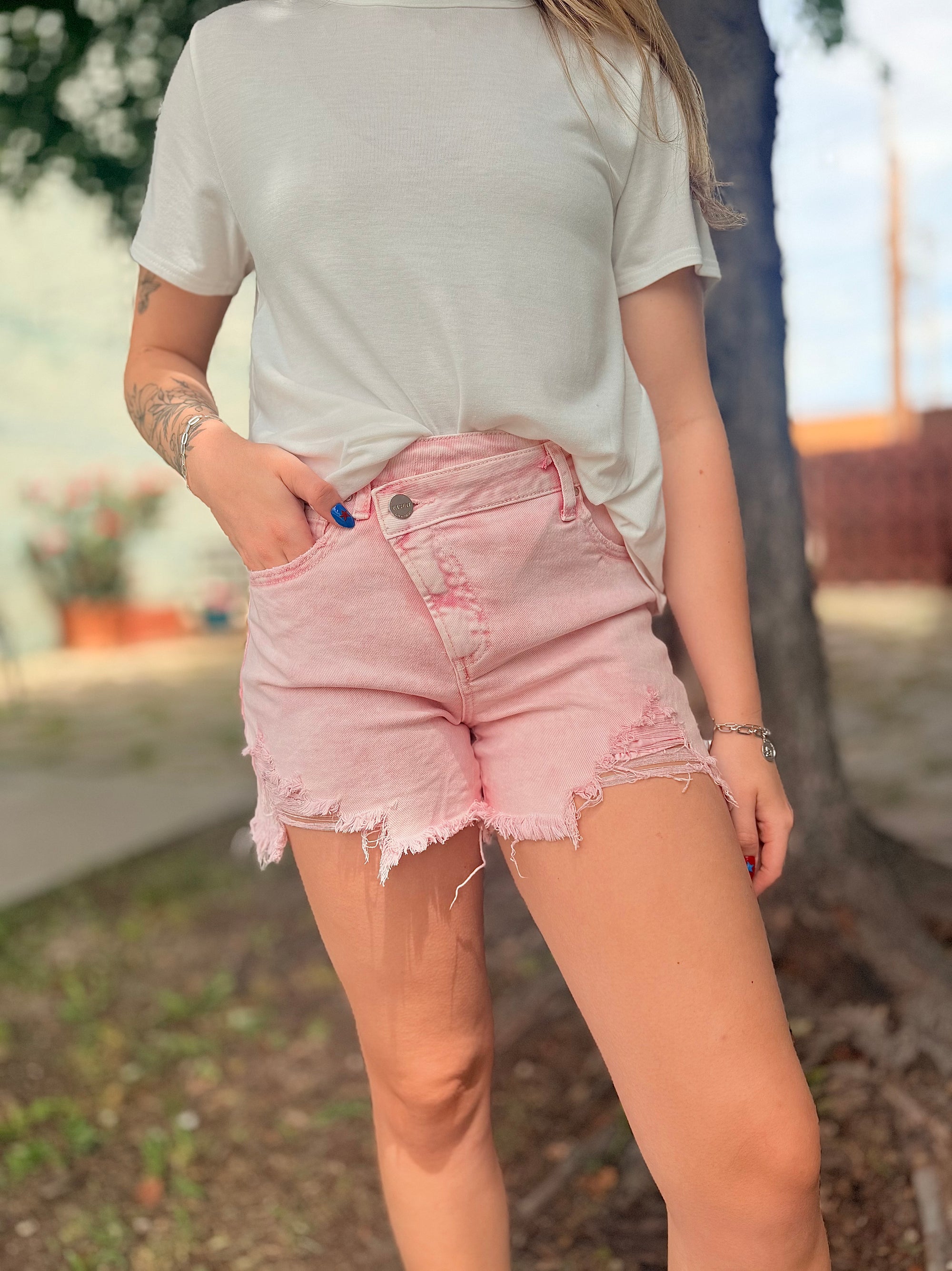 Risen Acid Pink High Rise Crossover Shorts