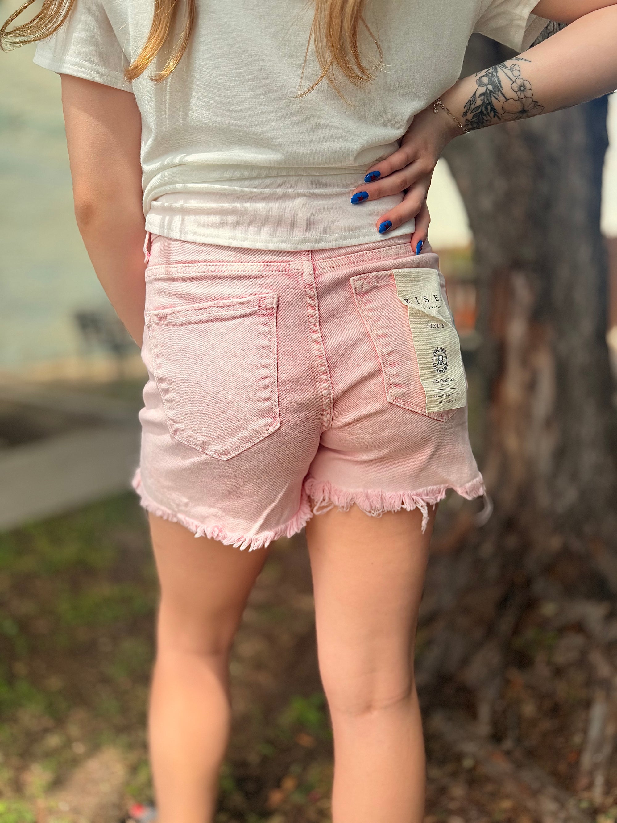 Risen Acid Pink High Rise Crossover Shorts