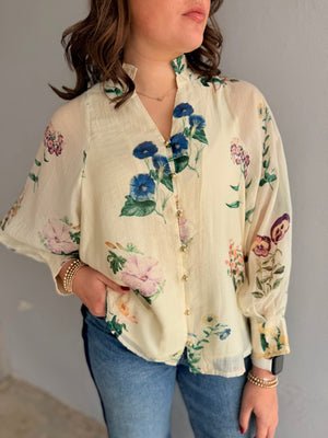 Entro Cream Vintage Floral Woven Top