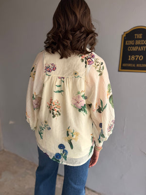 Entro Cream Vintage Floral Woven Top
