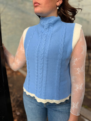 Entro Periwinkle Cable Knit High Neck Sweater Vest
