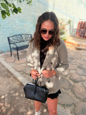 Doe & Rae Tan Plaid Blazer w/ Front Pocket