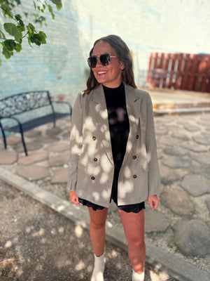 Doe & Rae Tan Plaid Blazer w/ Front Pocket