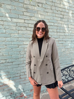 Doe & Rae Tan Plaid Blazer w/ Front Pocket