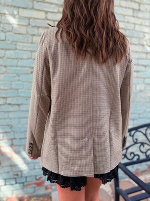 Doe & Rae Tan Plaid Blazer w/ Front Pocket