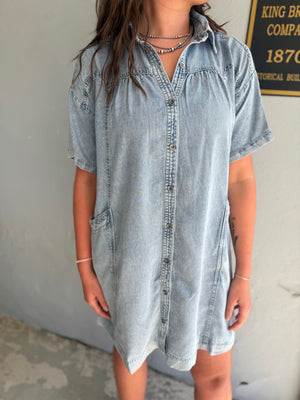 Doe & Rae Denim Yoke Seam Button Down Dress