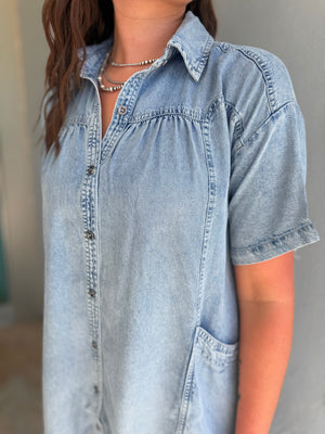 Doe & Rae Denim Yoke Seam Button Down Dress