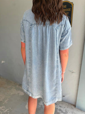 Doe & Rae Denim Yoke Seam Button Down Dress