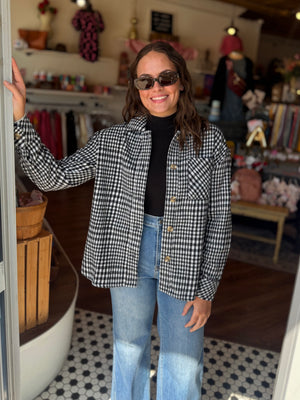 Doe & Rae Black + White Plaid Button Down Shacket