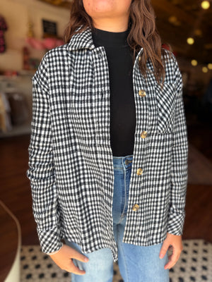 Doe & Rae Black + White Plaid Button Down Shacket