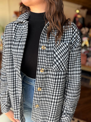 Doe & Rae Black + White Plaid Button Down Shacket