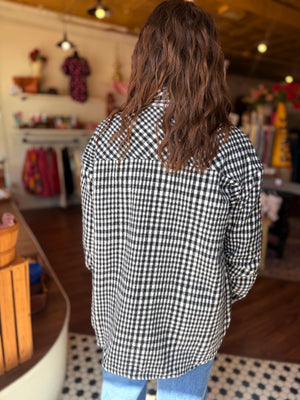 Doe & Rae Black + White Plaid Button Down Shacket