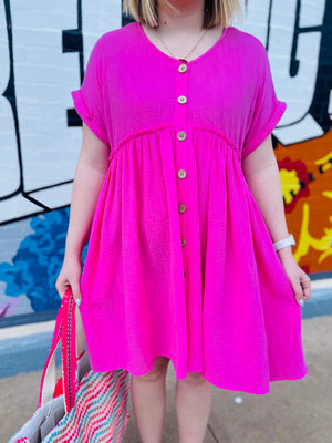 Cotton Gauze Oversized Solid Dress - Pink