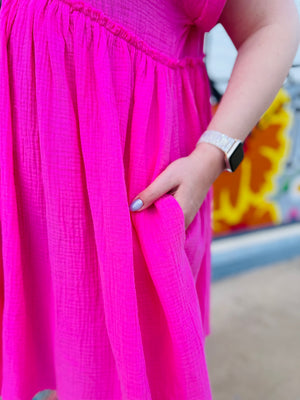 Cotton Gauze Oversized Solid Dress - Pink