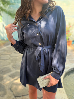 Listicle Navy Suede Button Down Shirt Dress