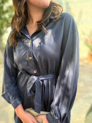 Listicle Navy Suede Button Down Shirt Dress