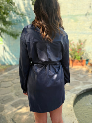 Listicle Navy Suede Button Down Shirt Dress