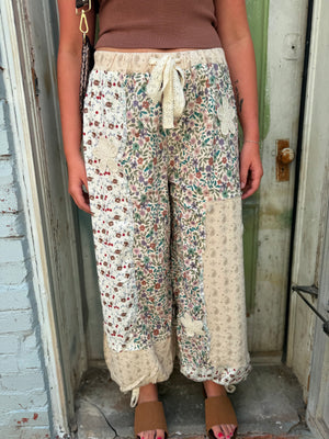 Pol Cream Crochet Patchwork Printed Woven Pants
