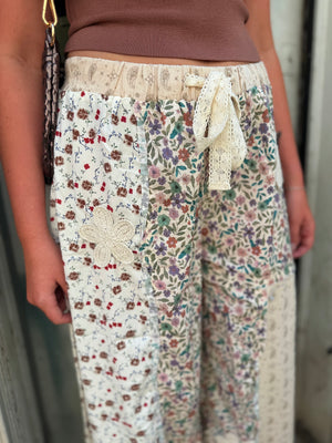 Pol Cream Crochet Patchwork Printed Woven Pants