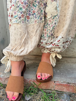 Pol Cream Crochet Patchwork Printed Woven Pants