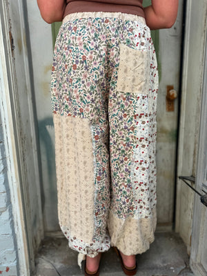 Pol Cream Crochet Patchwork Printed Woven Pants
