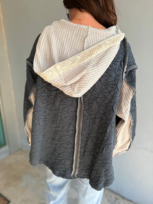 Pol Charcoal Quilted Woven Hoodie Top